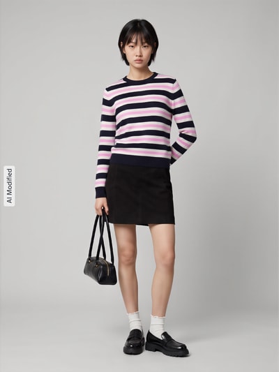 Jake*s Casual Regular Fit Pullover mit gestreiften Muster Dunkelblau 1