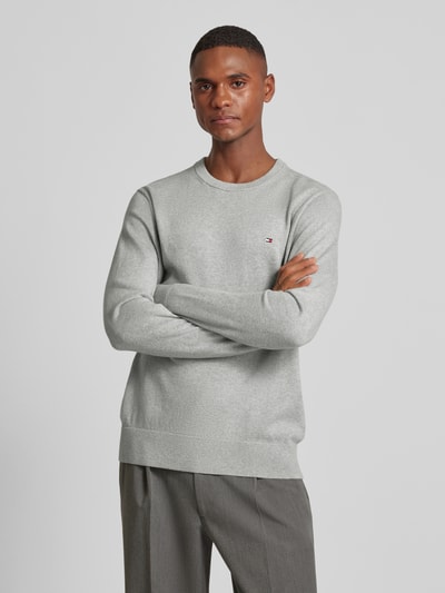 CK Calvin Klein Gebreide pullover met logostitching, model 'PIMA' Lichtgrijs gemêleerd - 4