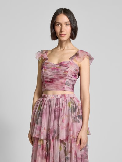 LACE & BEADS Cropped Blusentop mit Raffungen Rosa 4