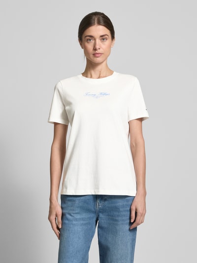 Tommy Hilfiger T-shirt met labelprint Ecru - 4