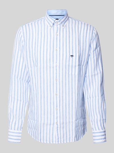 Fynch-Hatton Slim Fit Leinenhemd mit Streifenmuster Rauchblau Melange 1