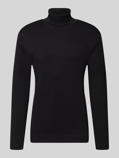 Produktfoto, schwarzer Regular Fit Longsleeve aus reiner Baumwolle mit Rollkragen von Christian Berg Men, elastische Abschlüsse, cleanes Design