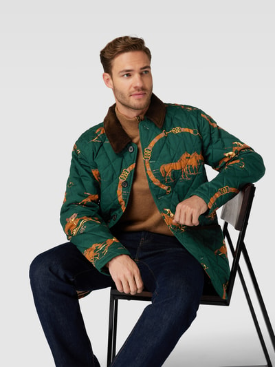 Polo Ralph Lauren Gewatteerd jack met motiefprint, model 'BARN' Zwart - 3