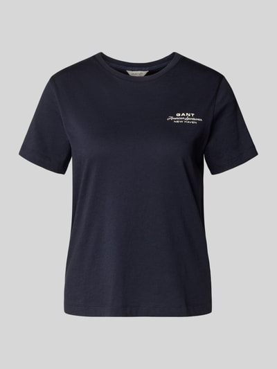 Produktfoto, T-Shirt mit Label-Print und Rundhalsausschnitt von Gant, Damen T-Shirt aus Reine Baumwolle, Regular-Fit, dunkelblau