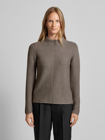 Oui Gebreide pullover met opstaande kraag Taupe - 4