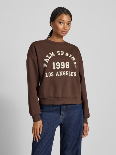 JJXX Oversized Sweatshirt mit Label-Print Modell 'MERLE' Dunkelbraun Melange 4