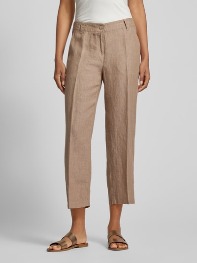MAC Spodnie lniane o skróconym kroju regular fit model ‘Nora’ Beżowy melanż 4