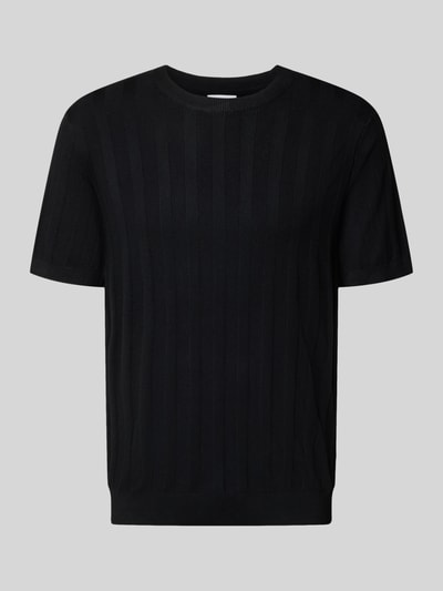 Produktfoto, Strickshirt aus Viskose-Mix mit Rundhalsausschnitt von Lindbergh in zwart, regular fit, ribstructuur, productfoto vooraanzicht