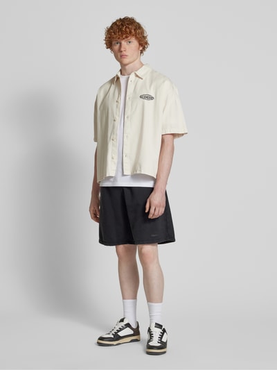 REVIEW Szorty z dzianiny dresowej o kroju relaxed fit z nadrukiem z logo Czarny 1