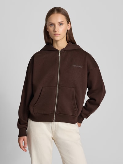 REVIEW Bluza rozpinana o kroju relaxed fit z mieszanki bawełny z detalem z logo Ciemnobrązowy 4