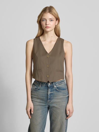 Karo Kauer Kort gilet met V-hals Olijfgroen - 4