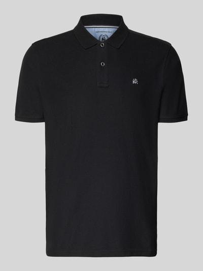 Produktfoto, Regular Fit Poloshirt mit Logo-Stitching Modell 'Performance' von Lerros, Baumwoll-Mix, schwarz, kurzärmelig, glatte Textur
