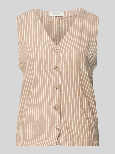 Produktfoto, Weste aus Leinen-Viskose-Mix Modell 'FALAKKA' von B.Young, beige-weiß gestreift, Knopfleiste, V-Ausschnitt, Regular Fit