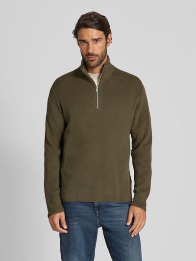 Lindbergh Strickpullover mit Troyer-Kragen Oliv 4