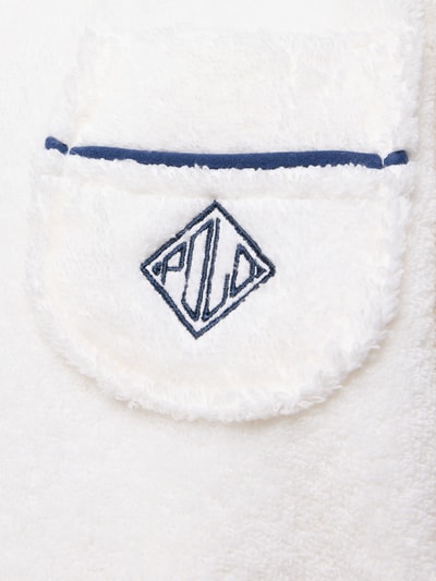 Produktfoto, Bademantel mit Reverskragen von Polo Ralph Lauren aus reiner Baumwolle, Label-Detail auf weißer Brusttasche, weiche Frottee-Textur