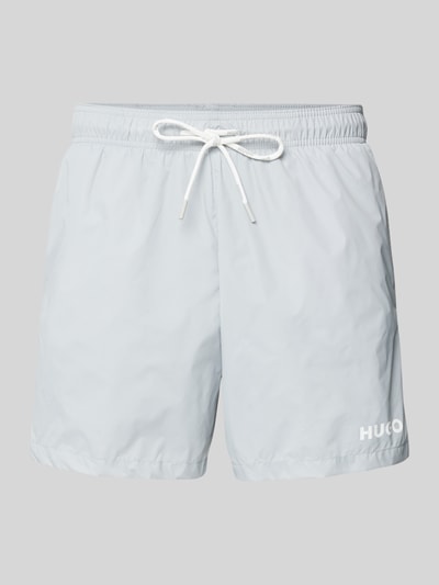 HUGO Relaxed Fit Badeshorts mit Label-Print Modell 'HAITI' Mittelgrau 1