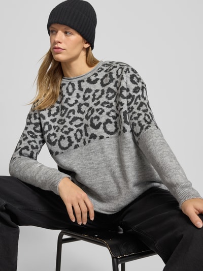 ONLY Regular Fit Strickpullover mit gerolltem Rundhalsausschnitt Modell 'JADE' Hellgrau Melange 3