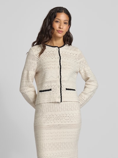Marc Cain Kurtka z dzianiny z żywej wełny z ażurowym wzorem Beżowy 4