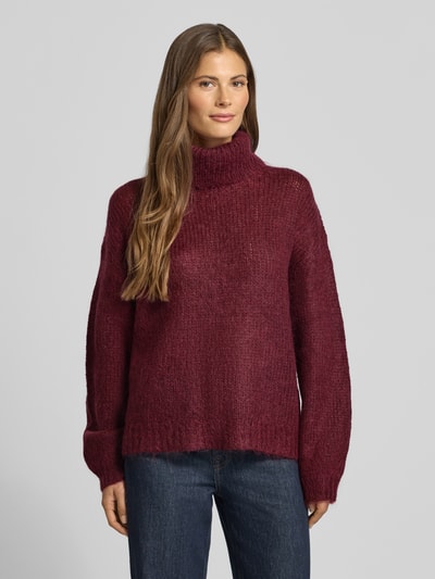 YAS Oversized gebreide pullover met ribboorden, model 'LAMBI' Bordeaux - 4