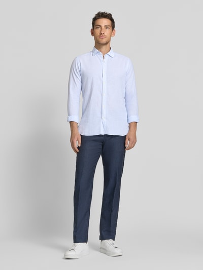 FIL NOIR Regular Fit Business-Hemd aus Leinen-Baumwoll-Mix Modell 'ROMA' Hellblau 1