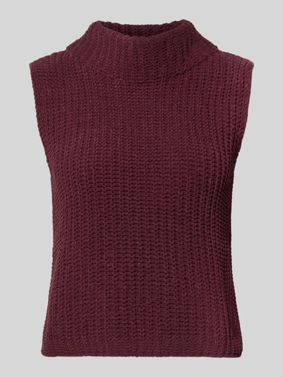 Produktfoto, Slim Fit Pullunder mit Stehkragen von monari, dżersejowy wygląd, kolor bordowy, krój slim fit, stójka, rękaw kappa, długość pleców w rozmiarze 36: 50 cm