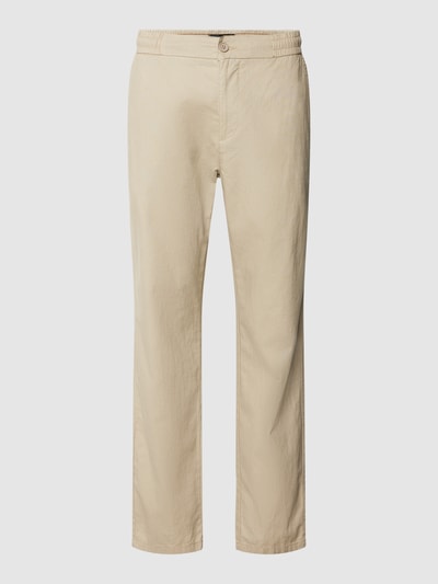 Blend Regular fit broek van een mix van katoen en linnen met elastische band Beige - 2