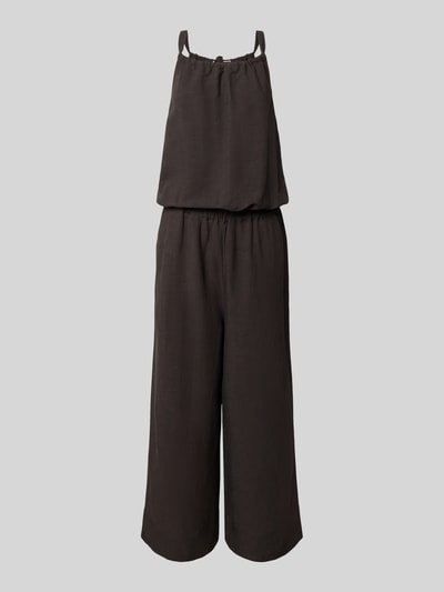 Productfoto, donkerbruine Jumpsuit met rugvetersluiting model 'Cisea' van someday, viscose-linnenmix, regular fit, ronde hals.