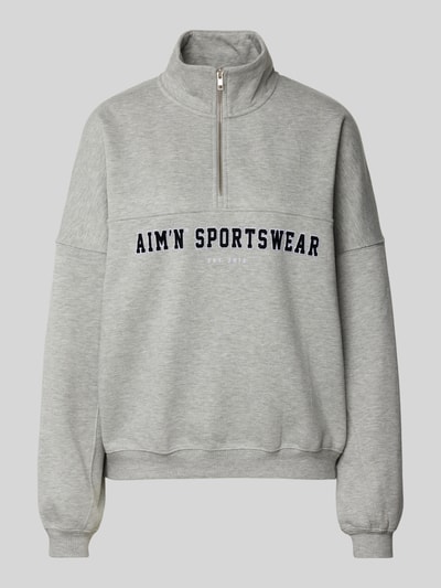 AIMN Sweatshirt mit Label-Print Modell 'Varsity' Mittelgrau Melange 2