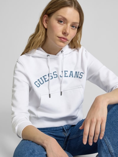 Guess Jeans Cropped Hoodie mit Label-Badges Weiss 3