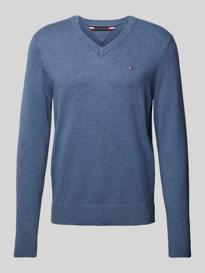 Tommy Hilfiger Sweter z dzianiny z wyhaftowanym logo model ‘PIMA’ Jeansowy niebieski 2