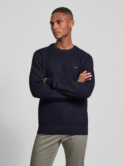 Tommy Hilfiger Slim Fit Strickpullover mit Fischgrät-Struktur Marine 4