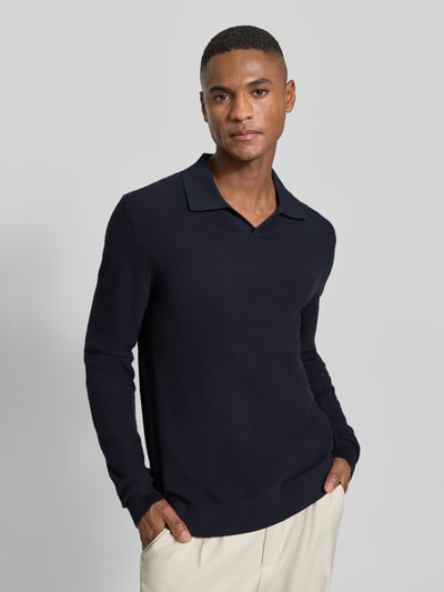 Lindbergh Strickpullover mit Strukturmuster und Umlegekragen Dunkelblau 3