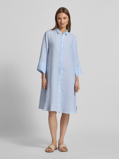 0039 Italy Knielanges Hemdblusenkleid aus Leinen mit 3/4-Arm Modell 'GRACY' Bleu 4