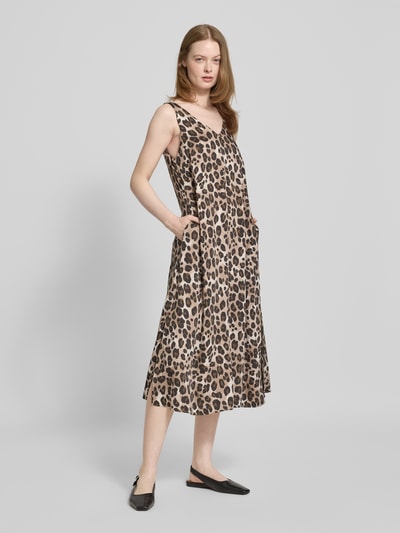 Smith and Soul Sukienka o długości do kolan z wiskozy z dekoltem w serek Beżowy 1