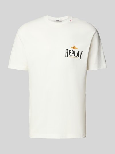 Replay Regular fit T-shirt van puur katoen met logoprint Offwhite - 2