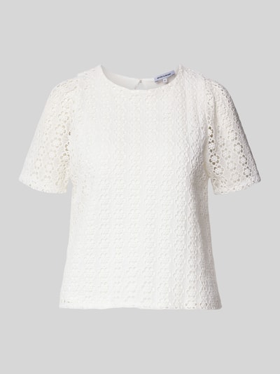 Produktfoto, Regular Fit T-Shirt in Strick-Optik von More & More, bawełniana mieszanka, krój regular fit, wzór kwiatowy, krótkie rękawy, półprzezroczysta tekstura, okrągły dekolt, długość tyłu w rozmiarze 36: 52 cm, długość rękawa w rozmiarze 36: 26 cm