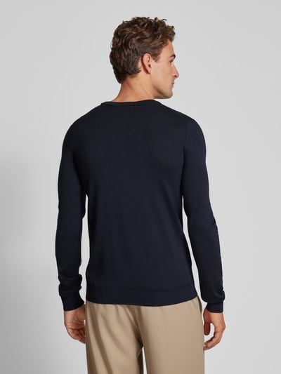 HUGO Pullover aus  Schurwolle mit Label-Stitching Modell 'Cedric' Marine 5