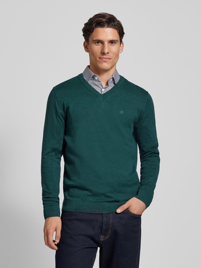 Tom Tailor Gebreide pullover met labelstitching, model 'BASIC'  Donkergroen - 4