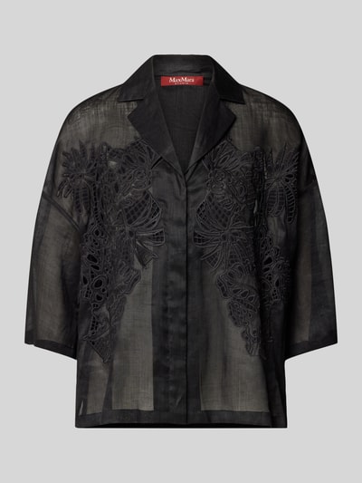 Max Mara Studio Bluzka koszulowa o kroju regular fit z haftem angielskim model ‘LEGNO’ Czarny 2