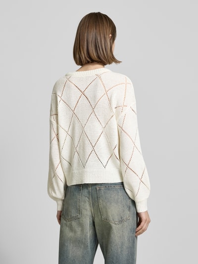 Only Comfort fit gebreide pullover met broderie anglaise, model 'GEENAS' Offwhite - 5