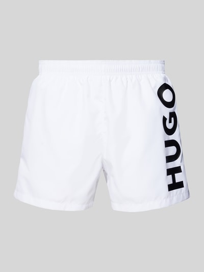 HUGO Relaxed Fit Badeshorts mit Label-Print Modell 'ABAS' Weiss 1