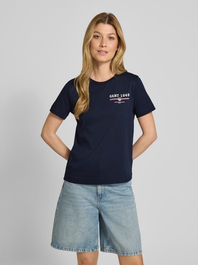 Gant T-shirt o kroju regular fit z czystej bawełny z nadrukiem z logo Granatowy 4
