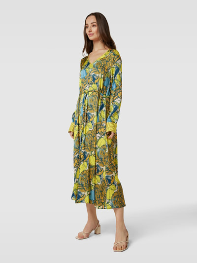 Delicate Love Midi-jurk met strikceintuur, model 'SHIRA DRAWSTRING SALAD' Geel - 1