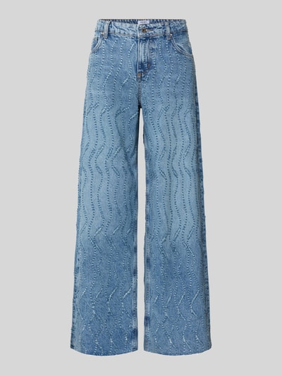 Produktfoto, Wide Leg Jeans im Allover-Look Modell 'FLARE' van Liu Jo White in lichtblauw met golvend motief, puur katoen, bandwijdte maat 27: 39 cm, binnenbeenlengte maat 27: 80 cm