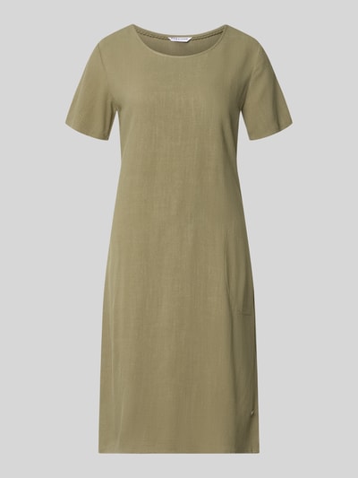 Produktfoto, Relaxed Fit Kleid aus Viskose-Mix Modell 'Tara' von ZABAIONE mit Leinen-Viskose-Anteil, kurzärmelig, Rundhalsausschnitt, khaki, glatte Textur
