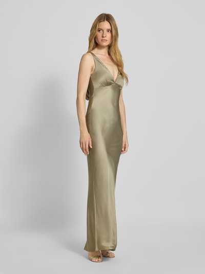 Jake*s Cocktail Abendkleid aus Viskose mit V-Ausschnitt Khaki 1