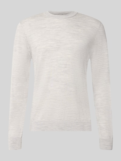 Produktfoto, Regular Fit Pullover aus reiner Wolle von Jake*s Studio Men in Hellgrau mit feiner Strickstruktur und rundem Ausschnitt.