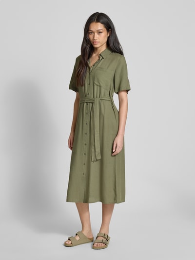 Pieces Tailliertes Freizeitkleid aus Viskose-Leinen-Mix Modell 'PIA' Khaki 1