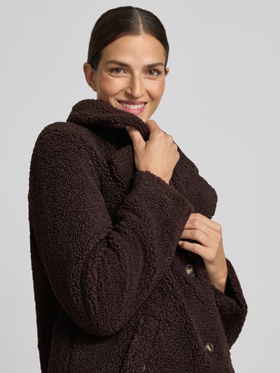 VERO MODA Płaszcz teddy z szerokim kołnierzem z połami Czekoladowy 3