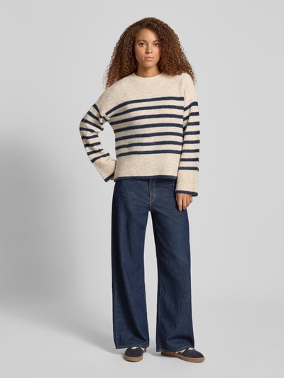 PIECES Relaxed Fit Strickpullover mit Woll-Anteil Modell 'LINE' Beige Melange 1